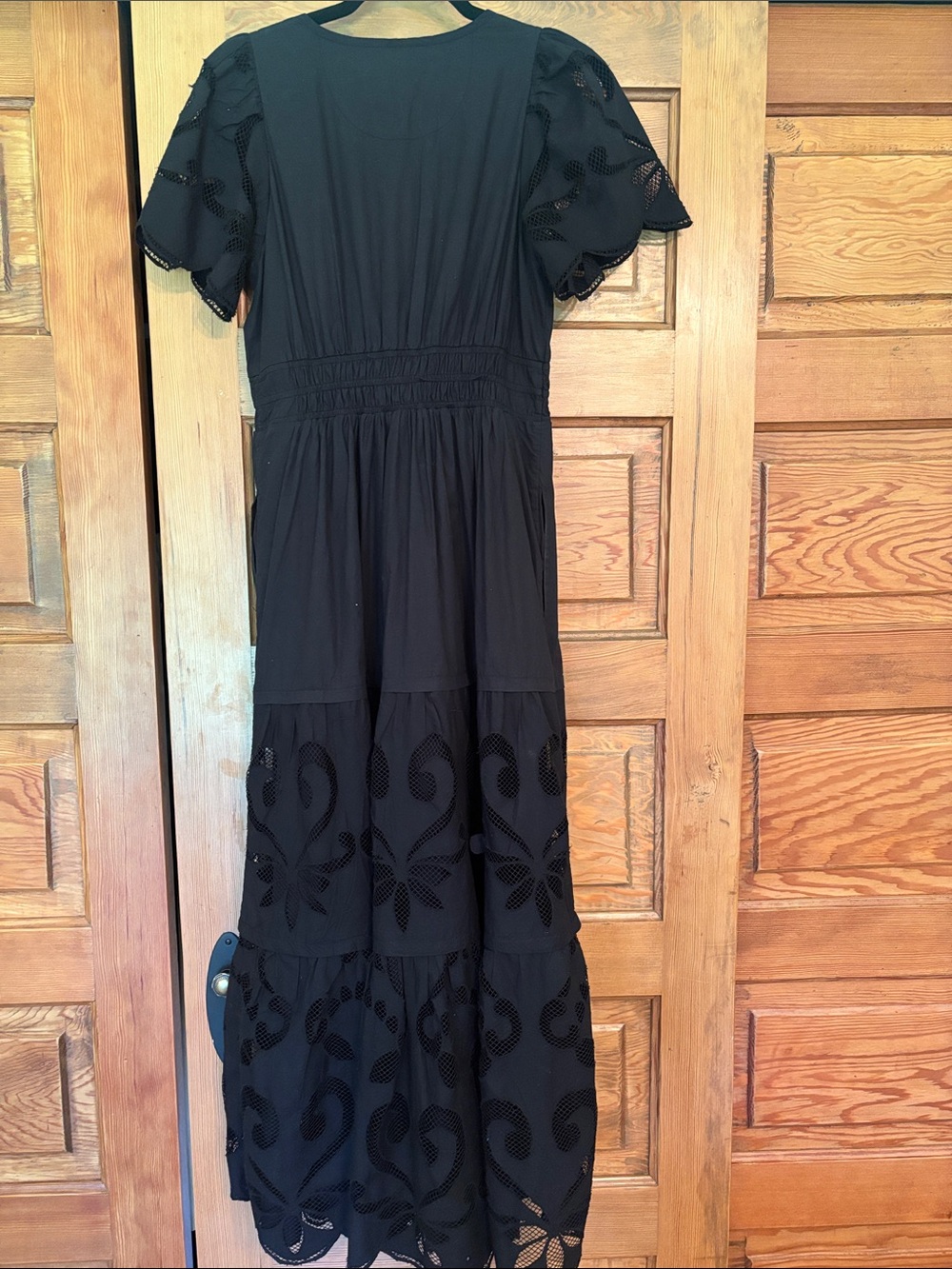 Anthropologie Black Eyelet Tiered V‑Neck Maxi Dress - Picture 4 of 6